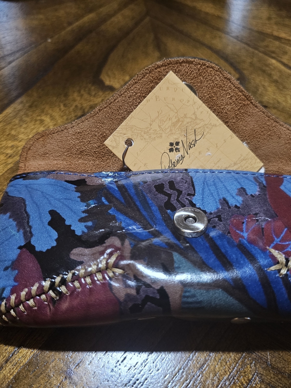 Patricia Nash Floral Leather Glasses Case in Blue, Brown, Burgundy - Picture 3 of 6